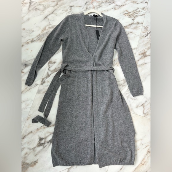 Tahari 100% Cashmere Belted Long Cardigan / Sweater Coat – Grey – M - Picture 6 of 6